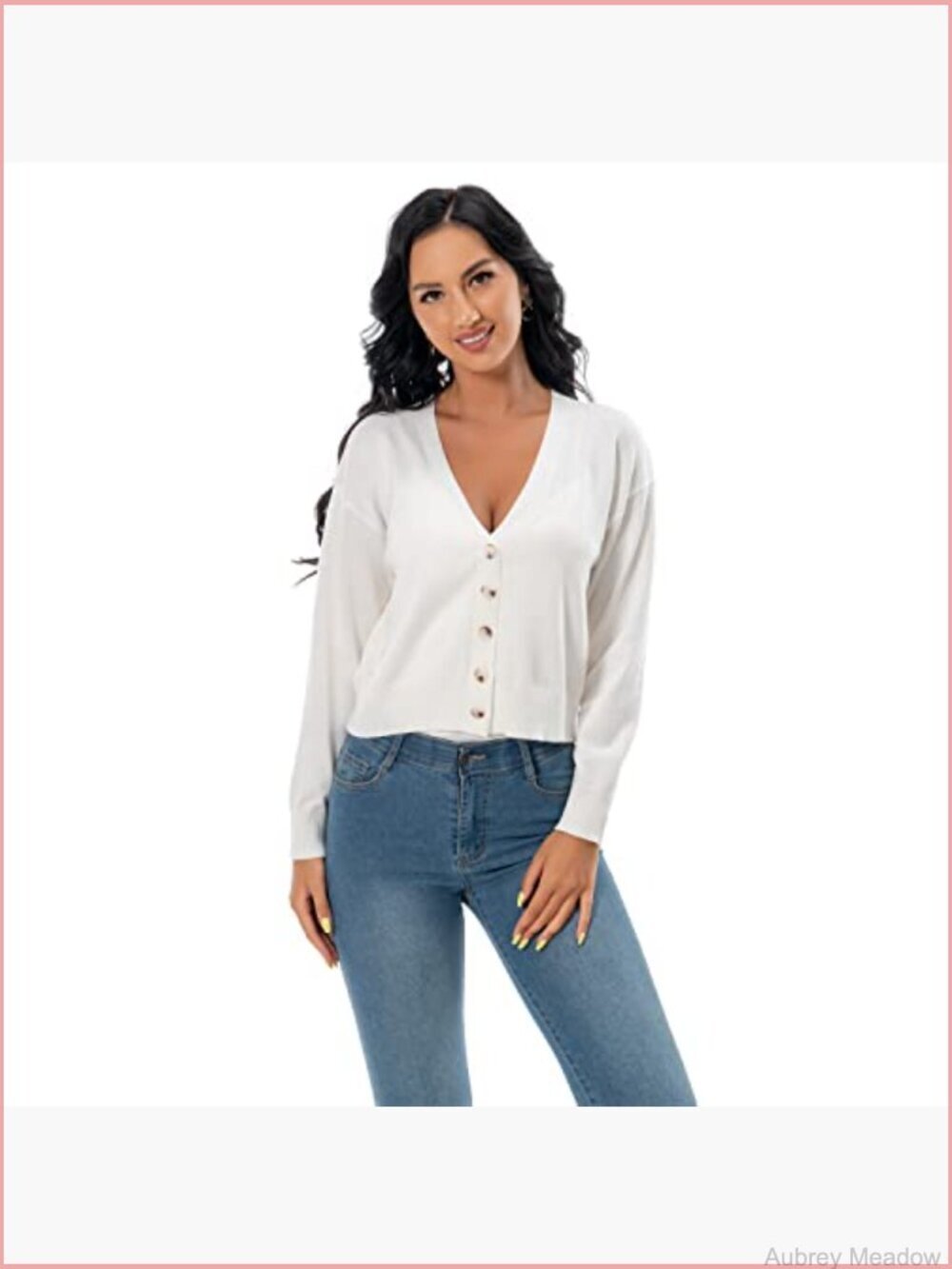 V Neck Long Sleeve Cropped Cardigan Sweater Button Down Knit Bolero Shrug - Picture 3 of 7